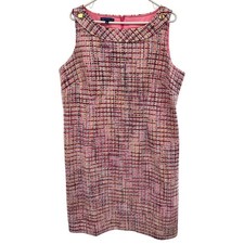 RSVP by Talbots Pink Multi Tweed Sleeveless Shift Dress Gold Buttons 14W