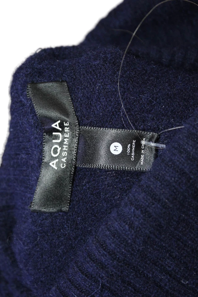 Aqua Unisex Dark Blue 100% Cashmere Turtleneck Pullover Size M - Image 4 of 4