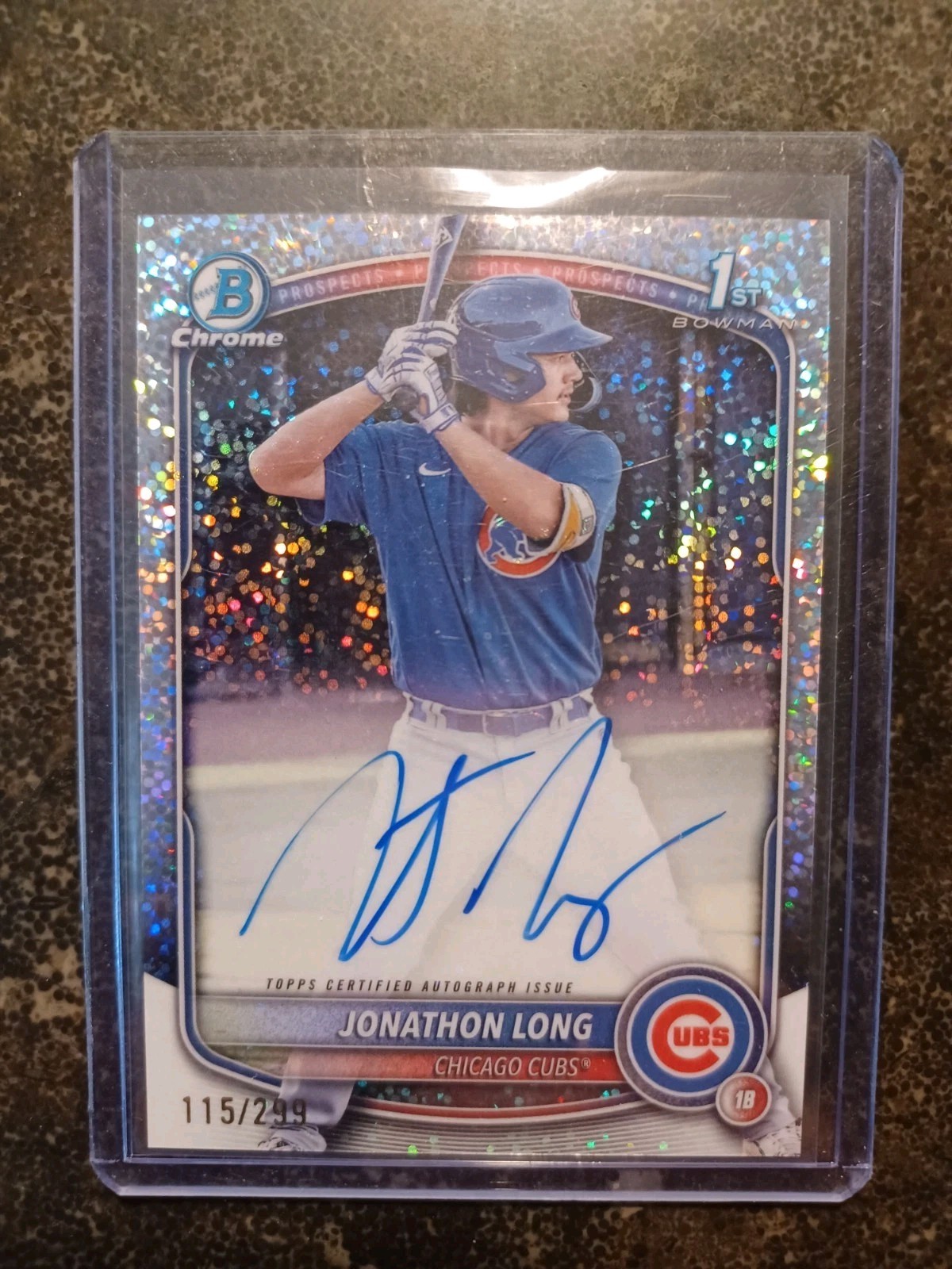 2025 Bowman Jonathon Long Chrome Auto Speckle Refractor 1st Prospect #/299 Cubs