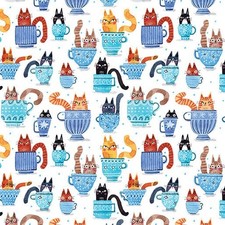 Feline Drive Fabric GARDEN CATS Teacup Cats B...