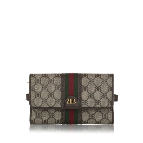 Portefeuille Web authentique Balenciaga The Hacker Project BB Supreme sur sangle marron