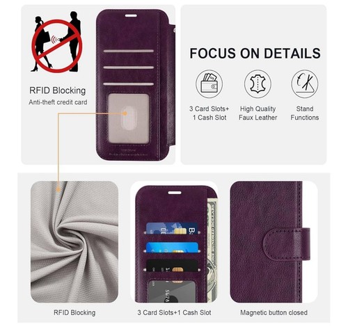 Galaxy S23+ Wallet Case Lila PU Leder Flip Cover mit Band RFID Schutz - Bild 3 von 4
