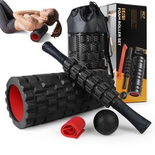 5 in 1 Foam Roller Set Deep Tissue Muscle Massage Black-Red