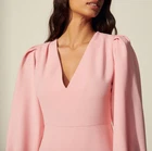 Sandro Paris Women's Pink V-Neck Long Sleeve Short Dress Size 40 L 12 SFPRO01489