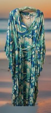 Anthropologie Bel Kazan Exotic Blue  White Kaftan Maxi Ruffles,One Size Goddess