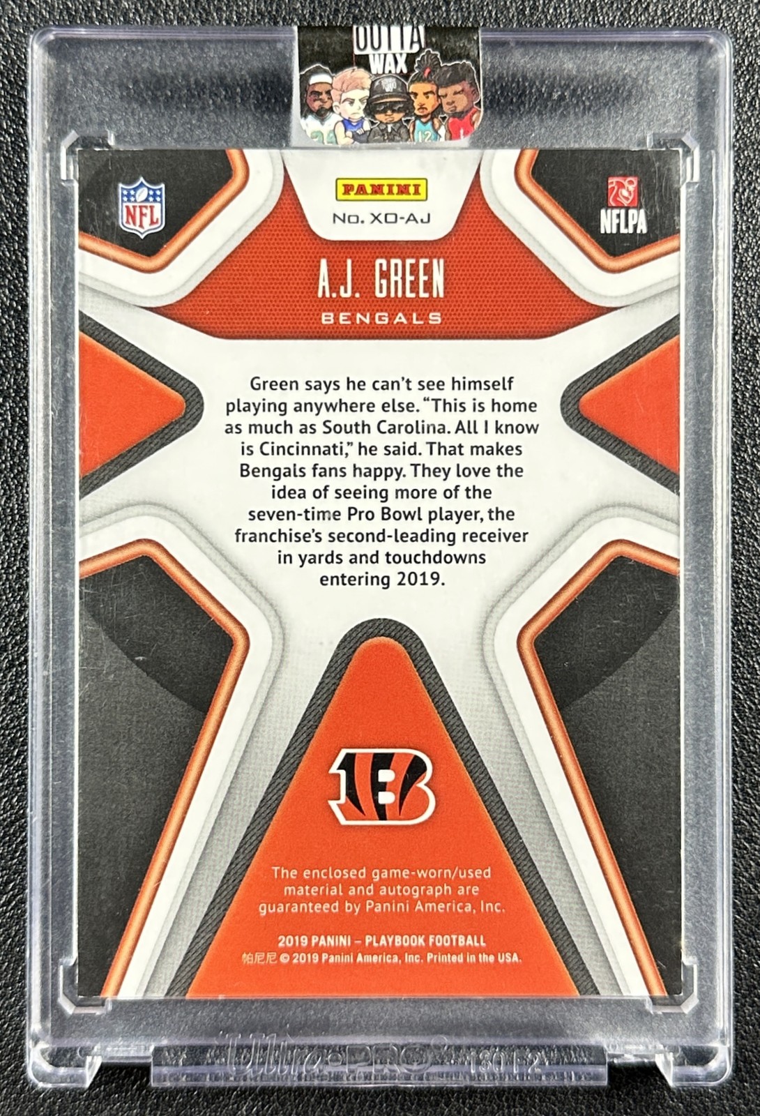 AJ GREEN 2019 PANINI PLAYBOOK X'S AND O'S GAME-WORN LOGO PATCH AUTO BLACK 1/1 view 2