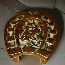 Vintage Solid Brass Horse Head Trivet Horse Shoe Four Feet 13x10x3cm