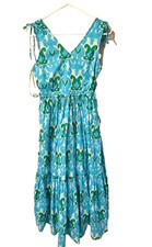 NWT Talbots size 2 Petite 100% Cotton Tiered Maxi Dress blue/green