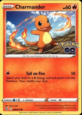 Charmander Common Pokemon GO 008/078 Fire Pokemon Card
