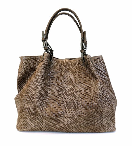 ITALIAN GENUINE LEATHER XL WEAVE-EMBOSSED SATCHEL BAG HANDBAG - MADE IN ITALY
