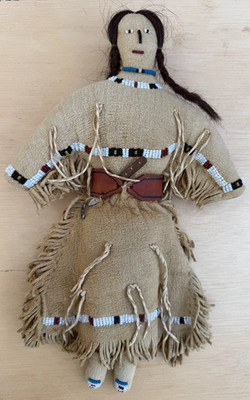 Vintage Indianer Puppe Perlen Uni Cheyenne Fransen Kleid Leder Haare!