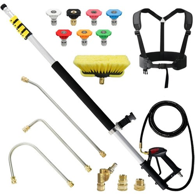 #ad Telescoping Pressure Washer Wand 24 FT Extension Pole with Gutter Cleaner Brush $129.99