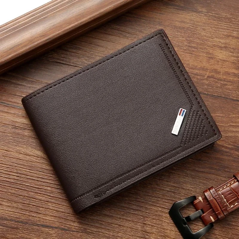 Portefeuille en Cuir Souple Homme Pliable Minimaliste Noir Marron Porte Cartes - Photo 1/3