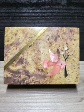 Vintage Marble Trinket Box Pink Bird With Flo...