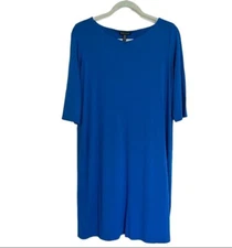 Eileen Fisher Womens T-Shirt Dress Size Small Royal Blue Round Neck Shift Knit