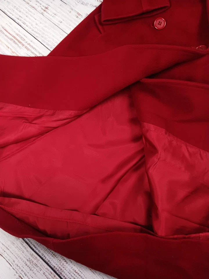 Gabardina Michelle Stuart para mujer 5/6 Petite roja doble botonadura 100 % lana Foto 4 de 4