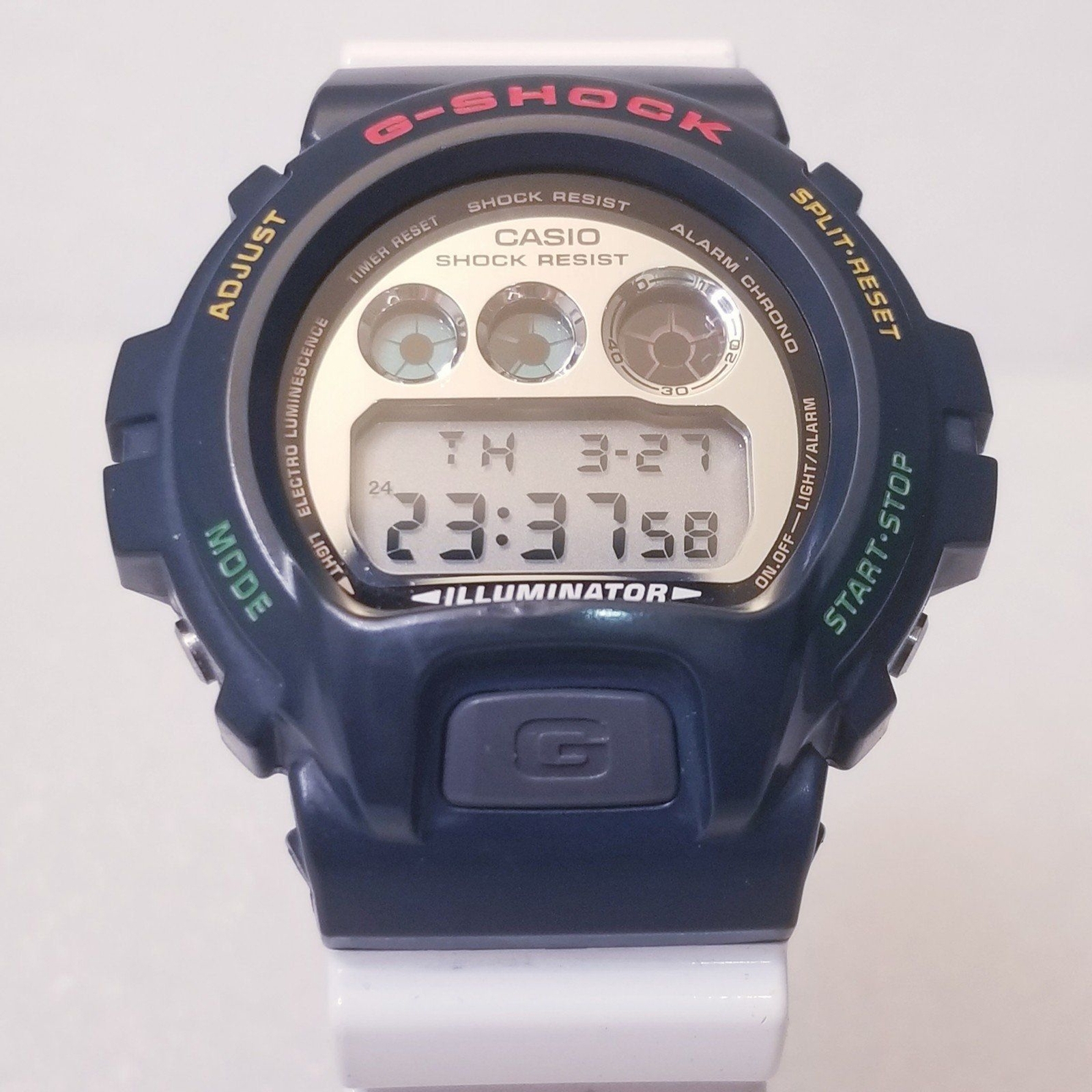 ⌚Casio G-Shock DW6900 custom blue bezel white band mirrored faceplate