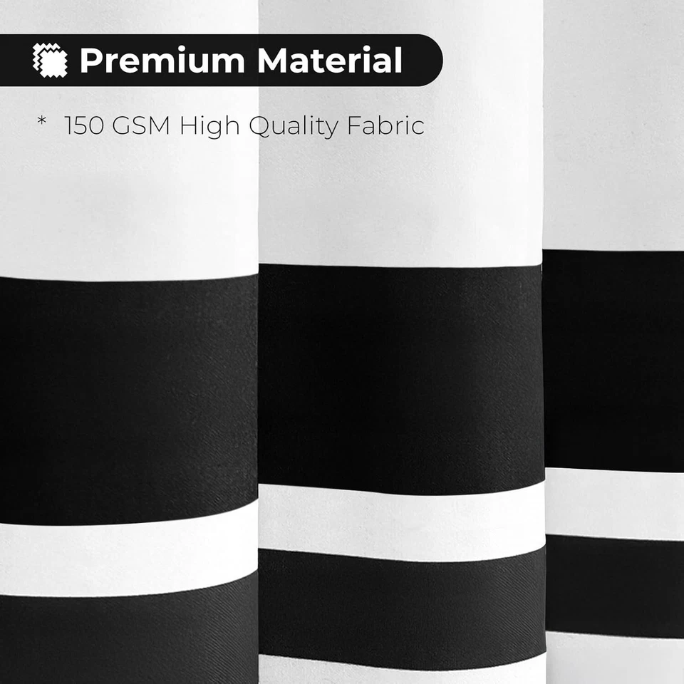 Black and White Shower Curtain Farmhouse Shower Curtain Striped Shower Curtains - Image 2 of 4