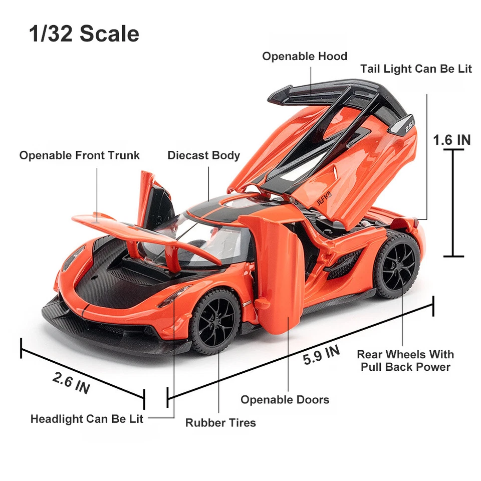 1:32 Diecast Vehicle for Koenigsegg Jesko Super Car Model Car Toy Sound Light - Image 3 of 4