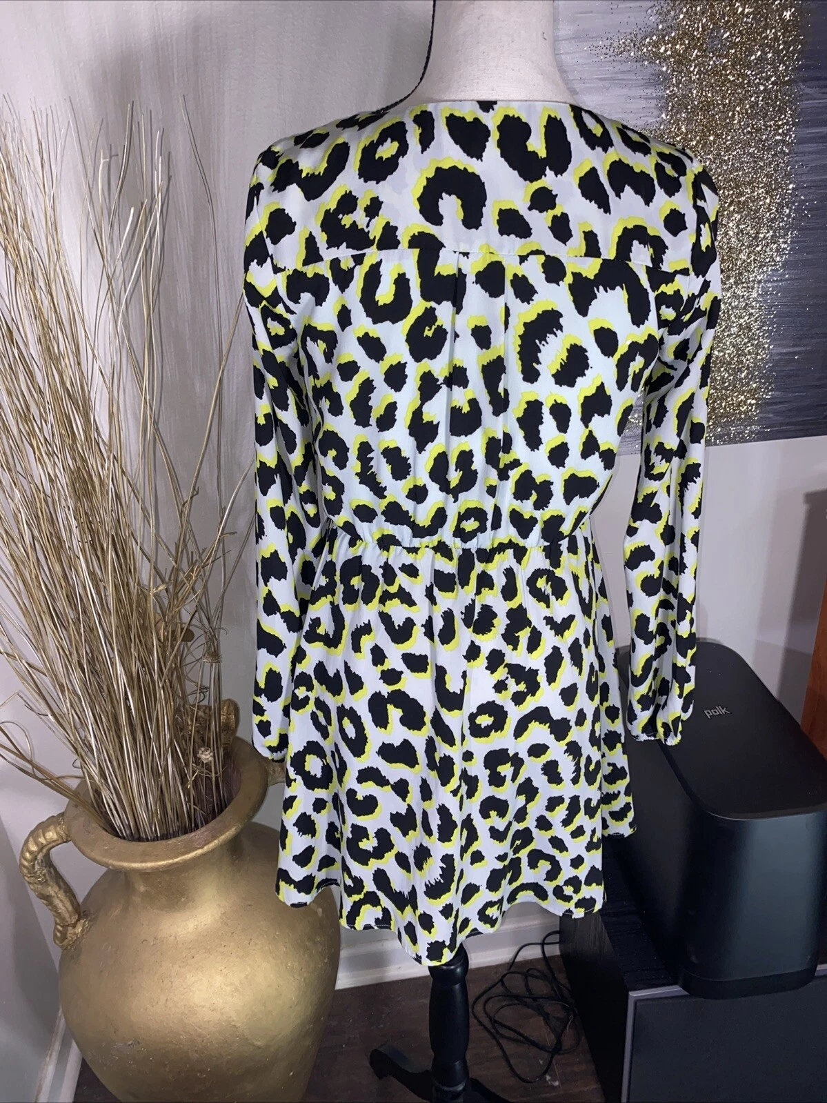 VETEMENTS Abito corto Gianni Bini multicolore manica lunga scollo a V taglia small vita elasticizzata