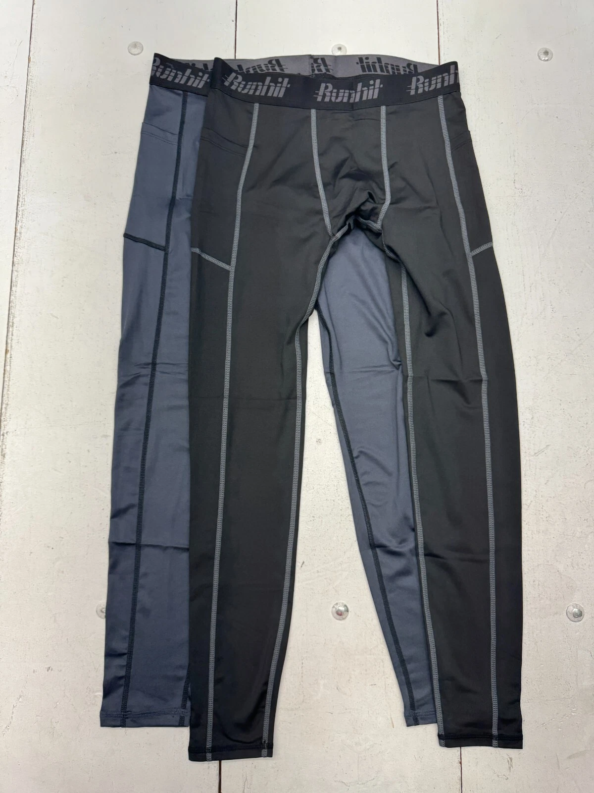Runhil Blue Black 2 Pack Athletic Compression Running Leggings Mens Size Medium