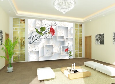 3D Rose Branch K6092 Wallpaper Mural Self-adhesive Removable Sticker Panda