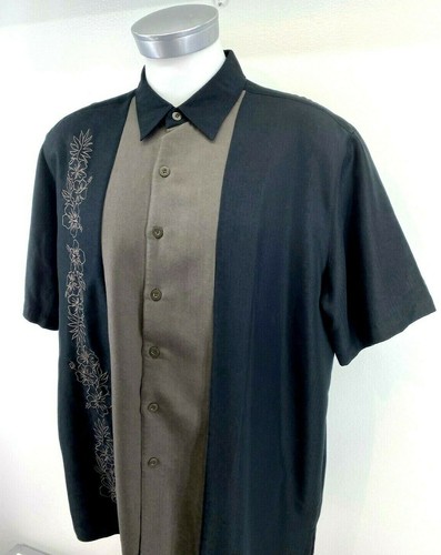 Karibik Herren Gr. XL schwarz grau Hemd Blumen bestickt Kurzarm MB6 - Bild 3 von 8