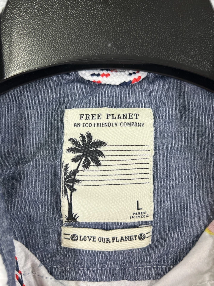 Camisa Free Planet Para Hombre Grande Blanca Velero Gaviota Estampado Completo Abotonable Foto 3 de 4