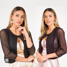 Women Mesh Party Shrug See Through Glitter Evening Sheer Bolero Wrap Crop Top