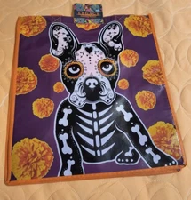 Dia de los Muertos 💀 Dog Reusable Eco Purple Shopping Tote Bag with Handles🆕