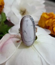 White Howlite Ring, Sterling Silver, Bohemian Ring,Wedding Gift, Howlite Jewelry