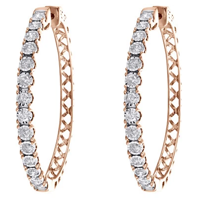 10K Rose Gold Rund Diamant Wunder Set Fancy Reifen Statement Ohrringe 1.50 Karat - Bild 1 von 4