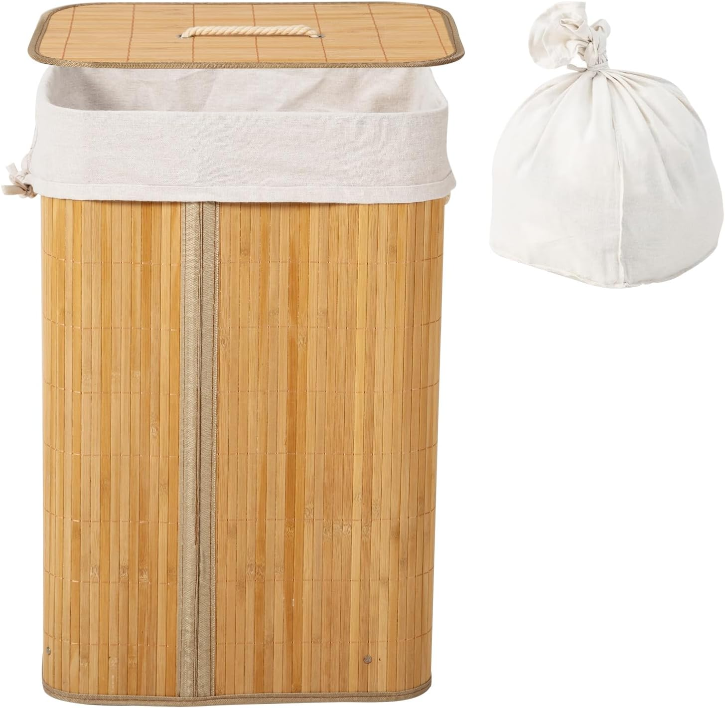 Laundry Hamper with Lid, Bamboo Laundry Basket with Handles & Removable Liner, 1-image