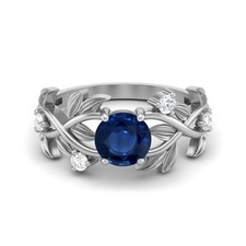 6MM Round Blue Sapphire 925 Sterling Silver Solitaire Women Engagement Ring