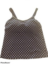 Lands End Youth Girls Swim Top Large 16 Navy Polka Dot Built in bra