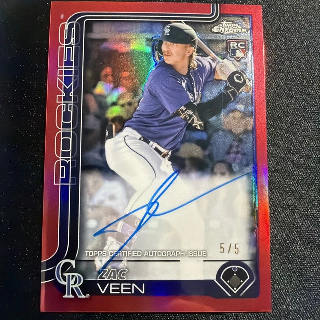 2025 Topps Chrome Update RA-ZV Zac Veen Rookie RC Red Refractor Auto 5/5