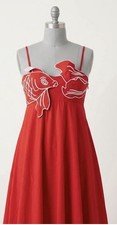 Vintage Red Koi Goldfish Dress Embroidered Bustier Mermaid Scale Novelty Size M