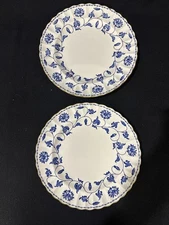 2 Spode England COLONEL BLUE Dinner Plates Gold Trim Bone China 10 5/8” MINT