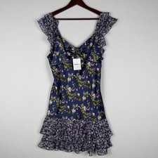 NEW Forever 21 Mini Dress Womens XL Purple Floral Ruffle Artsy