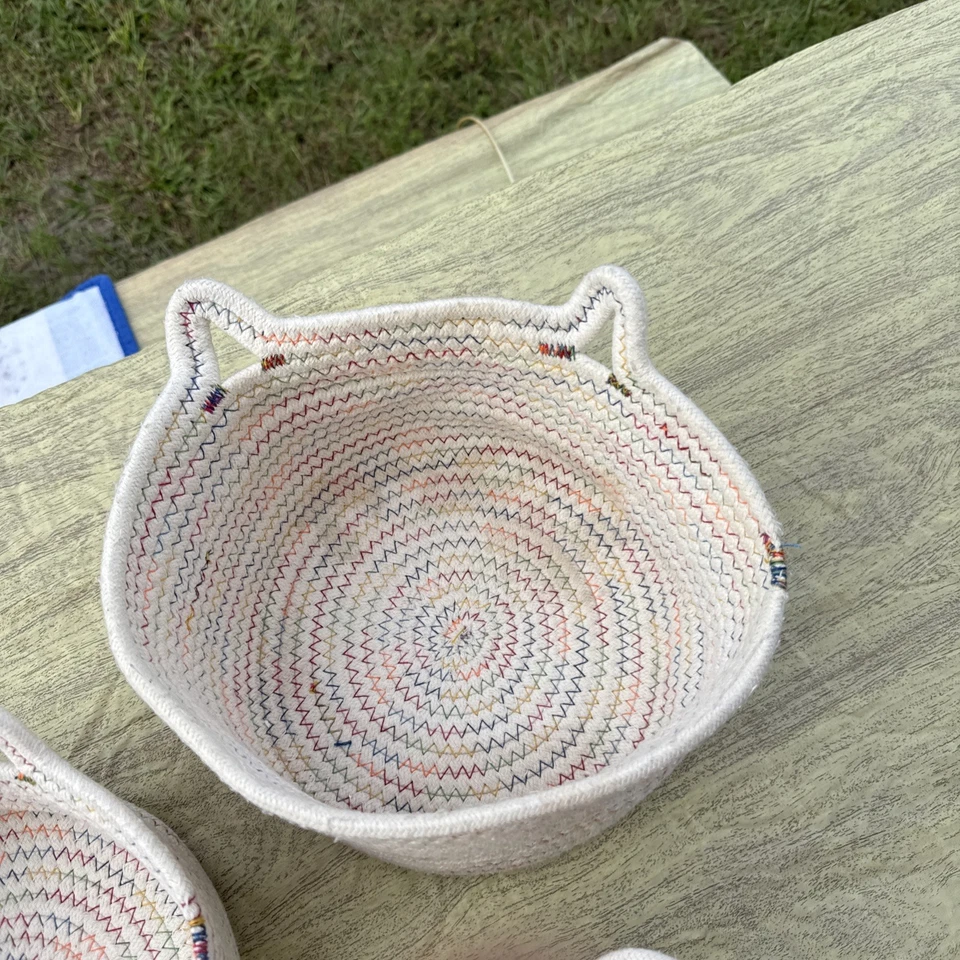 Tres canastas de cuerda de algodón organizadoras mesa artículos diversos plegable interior almacenamiento en el hogar Foto 4 de 4