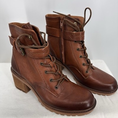 Zodiac Women s Gemma  Block Heel Lace Up Combat Boots Brown Leather  Size 9.5 US