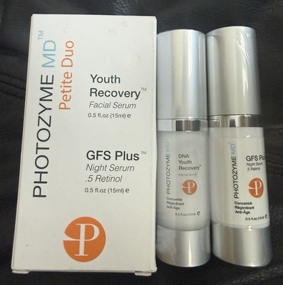 Photoenzyme MD Youth Recovery Facial Serum. GFS Plus Night Serum. Duo Travel