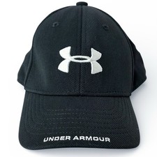 Under Armour Blitzing Cap Youth Black White UA Spell Out Fitted Baseball Hat