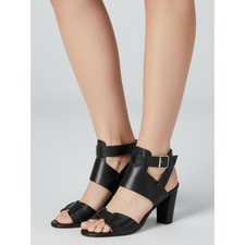 Via Spiga Strappy Block Heel Open Toe Black Leather Sandals Size 7 M