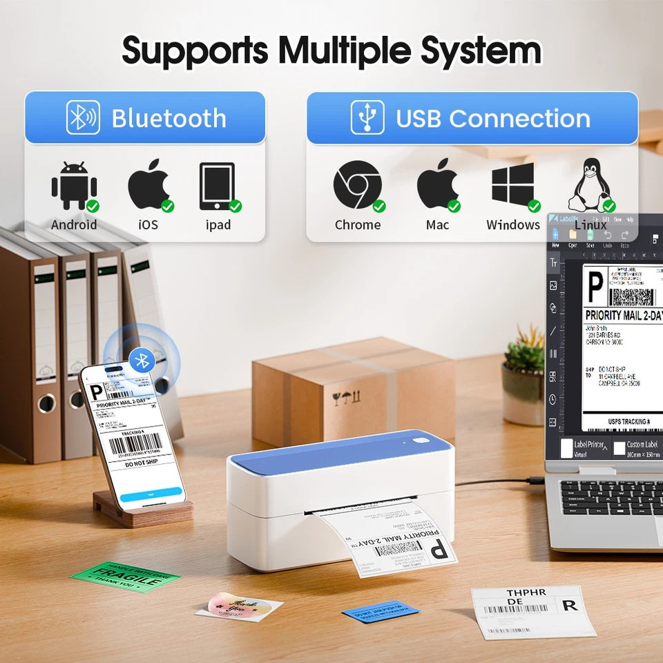 Phomemo Thermo Etikettendrucker 241 Bluetooth+USB 4x6 Versandetikettendrucker - Bild 4 von 4