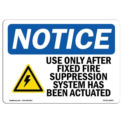 Use Only After Fixed Fire Suppression With Symbol OSHA Notice Sign Metal Plastic