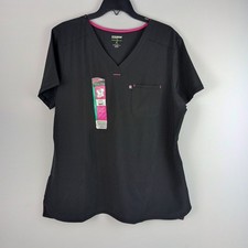 NWT Scrubstar Women XL Black V-Neck Moisture Control Stretch Athletic Henley Top