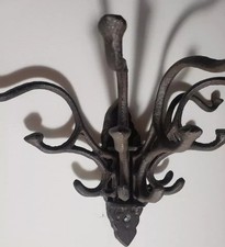 Vintage Victorian Cast Iron Metal 5 Arm Hat Double Hooks Coat Rack Wall Hanging