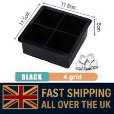 Giant Ice Cube Drinks Tray Square 4 Mould Cocktail Bar Silicone Whiskey Freezer