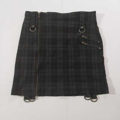 Killstar Plaid Pencil Skirt Women Large Black Grey Grunge Emo Goth Schoolgirl.